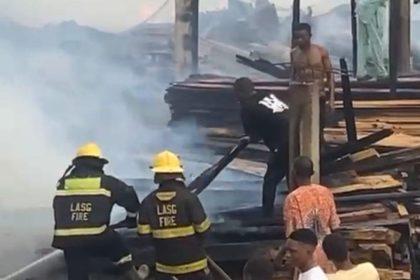 A plank market situated at Awori bus stop in the Abule Egba area of Lagos State was ravaged by fire on Sunday,