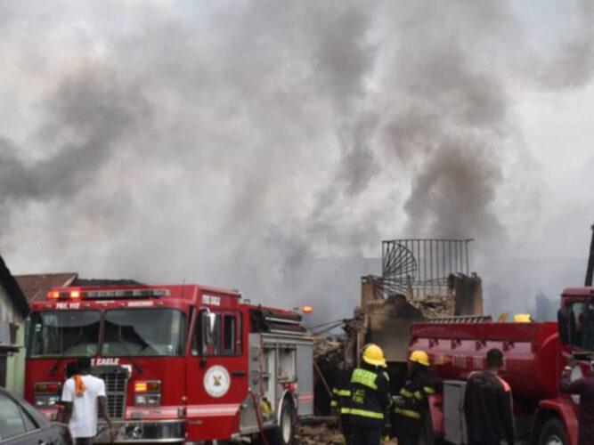 A fire broke out early today at a seven-storey building on Sanni Adewale Street, Lagos Island Local Government Area