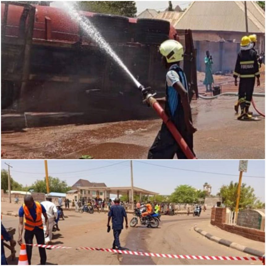 A major disaster was averted in Sokoto when a fuel tanker carrying 45,000 liters of PMS overturned dangerously.